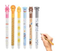 WUSJCOF Set di 6 Penne Gel cancellabili con Inchiostro termosensibile, lagam Design a Botte con Animali: Leone, Koala, Coniglio, Cane, Orso, Gamma di Colori dell'inchiostro (0,5 mm) (3 Blu, 3 Nero)