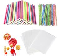 WUSJCOF Set di Bastoncini Cake Pop 300 Pezzi, 100 Bastoncini Lollipop, Sacchetti per Dolci e Twist Ties con Design "Especially for You" per Caramelle Fai-da-te, Biscotti e Cake