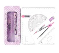 WUSJCOF Set Geometria Compasso Balaustrone per Scuola Media e Elementare Kit Completo con Squadre Goniometro Righello Materiale Scolastico per Studenti (rosa)