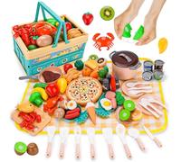 WUSUPU Cucina Giocattolo per Bambini,72 pcs Accessori Cucina Bambini,Gioco di Ruolo in Cucina,Utensili Cucina Bambinis con Cibo Giocattolo Piatti Cestino Pic Nic,Giochi Montessori 3 4 5 6 7 Anni