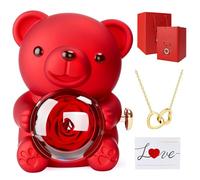 WUSUPU Orso con Rosa e Collana,Orso di Rosa Eterna Confezione Regalo,Orsetto di Rose Stabilizzate,Idee Regalo Donna,Mamma,Moglie Rose Stabilizzate per San Valentino,Festa della Mamma,Anniversario