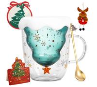 WUSUPU Tazza Doppia Parete con Albero di Natale 3D,Tazza da Caffè di Natale 300 ml,Tazze da caffè,incl.Cucchiaio,Sottotazza,Biglietti di Natales & Ciondolo Renna