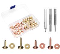 WUTA Set di 40 rivetti in rame puro rame antiruggine in pelle per cinture, portafogli, collari in pelle, fai da te (ottone + rame viola, 4 misure