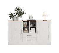 Wuudi Credenza 140 x 40 x 79,5 cm, venature del legno bianco e marrone - 2 ante, 2 cassetti