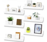 Wuudi Mensole Galleggianti da Parete in Plastica Set di 6 Mensola da Muro Bianca di 38 cm Mensole da Parete per Cornici Fotografie, Decorazione, Soggiorno, Bagno e Cucina