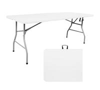 Wuudi Tavolo pieghevole 180 cm bianco - Tavolo da campeggio rettangolare con maniglia - Tavolo da giardino pieghevole per esterni, picnic, barbecue, matrimoni, feste, catering - portata fino a 110 kg