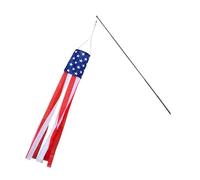 WUUISDNX Manica a vento con bandiera americana patriottica, rossa, bianca e blu, decorazione per esterni, con 50 stelle bianche e 6 code di stelle filanti coordinate con cucito.