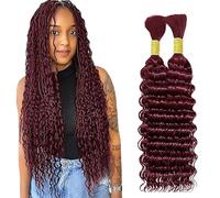 WuvuSnm Human Hair Braiding Deep Wave Boho Braids Bulk Hair Weave Natural Extension No Weft Burgundy Color 2 Braids Per Pack Total 100g for Woman 14 14 Inch