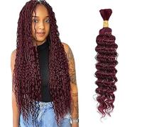 WuvuSnm Human Hair Braiding Deep Wave Boho Braids Bulk Hair Weave Natural Extension No Weft Burgundy Color 1 Braid Per Pack Total 50g for Woman 22 Inch