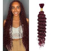 WuvuSnm Human Hair Braiding Deep Wave Boho Braids Bulk Hair Weave Natural Extension No Weft Burgundy Color 1 Braid Per Pack Total 50g for Woman 16 Inch