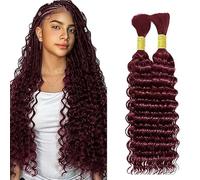 WuvuSnm Human Hair Braiding Deep Wave Boho Braids Bulk Hair Weave Natural Extension No Weft Burgundy Color 2 Braids Per Pack Total 100g for Woman 20 20 Inch