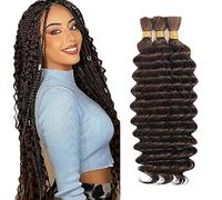 WuvuSnm Human Hair Braiding Deep Wave Boho Braids Bulk Hair Weave Natural Extension No Weft Chocolate Brown Color 3 Braids Per Pack Total 150g for Woman 20 Inch