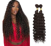 WuvuSnm Human Hair Braiding Deep Wave Boho Braids Bulk Hair Weave Natural Extension No Weft Chocolate Brown Color 2 Braids Per Pack Total 100g for Woman 26 26 Inch