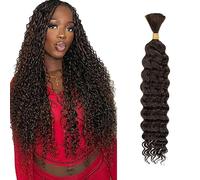 WuvuSnm Human Hair Braiding Deep Wave Boho Braids Bulk Hair Weave Natural Extension No Weft Chocolate Brown Color 1 Braid Per Pack Total 50g for Woman 34 Inch