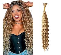 WuvuSnm Human Hair Braiding Deep Wave Boho Braids Bulk Hair Weave Natural Extension No Weft Highlight Honey Bionda Color 1 Braid Per Pack Total 50g for Woman 24 Inch