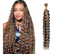 WuvuSnm Human Hair Braiding Deep Wave Boho Braids Bulk Hair Weave Natural Extension No Weft Highlight Biondo Color 1 Braid Per Pack Total 50g for Woman 30 Inch