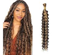 WuvuSnm Human Hair Braiding Deep Wave Boho Braids Bulk Hair Weave Natural Extension No Weft Highlight Biondo Color 1 Braid Per Pack Total 50g for Woman 28 Inch