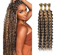 WuvuSnm Human Hair Braiding Deep Wave Boho Braids Bulk Hair Weave Natural Extension No Weft Highlight Biondo Color 3 Braids Per Pack Total 150g for Woman 34 Inch