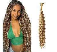 WuvuSnm Human Hair Braiding Deep Wave Boho Braids Bulk Hair Weave Natural Extension No Weft Highlight Honey Bionda Color 1 Braid Per Pack Total 50g for Woman 20 Inch