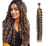 WuvuSnm Human Hair Braiding Deep Wave Boho Braids Bulk Hair Weave Natural Extension No Weft Highlight Biondo Color 1 Braid Per Pack Total 50g for Woman 16 Inch