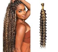 WuvuSnm Human Hair Braiding Deep Wave Boho Braids Bulk Hair Weave Natural Extension No Weft Highlight Biondo Color 1 Braid Per Pack Total 50g for Woman 26 Inch