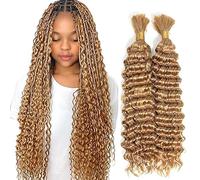 WuvuSnm Human Hair Braiding Deep Wave Boho Braids Bulk Hair Weave Natural Extension No Weft Honey Bionda Color 2 Braids Per Confezione Totale 100g for Woman 30 30 Inch
