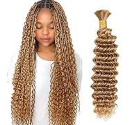 WuvuSnm Human Hair Braiding Deep Wave Boho Braids Bulk Hair Weave Natural Extension No Weft Honey Blonde Color 1 Braid Per Pack Total 50g for Woman 30 Inch