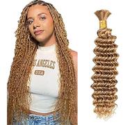 WuvuSnm Human Hair Braiding Deep Wave Boho Braids Bulk Hair Weave Natural Extension No Weft Honey Blonde Color 1 Braid Per Pack Total 50g for Woman 28 Inch
