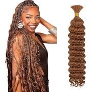 WuvuSnm Human Hair Braiding Deep Wave Boho Braids Bulk Hair Weave Natural Extension No Weft Light Brown Color 1 Braid Per Pack Total 50g for Woman 14 Inch