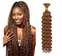 WuvuSnm Human Hair Braiding Deep Wave Boho Braids Bulk Hair Weave Natural Extension No Weft Light Brown Color 1 Braid Per Pack Total 50g for Woman 12 Inch