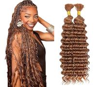 WuvuSnm Human Hair Braiding Deep Wave Boho Braids Bulk Hair Weave Natural Extension No Weft Light Brown Color 2 Braids Per Pack Total 100g for Woman 22 22 Inch