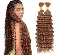WuvuSnm Human Hair Braiding Deep Wave Boho Braids Bulk Hair Weave Natural Extension No Weft Light Brown Color 2 Braids Per Pack Total 100g for Woman 24 24 Inch