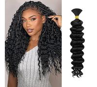 WuvuSnm Human Hair Braiding Deep Wave Boho Braids Bulk Hair Weave Natural Extension No Weft Natural Black Color 1 Braid Per Pack Total 50g for Woman 30 Inch