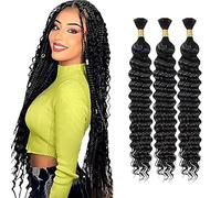 WuvuSnm Human Hair Braiding Deep Wave Boho Braids Bulk Hair Weave Natural Extension No Weft Natural Black Color 3 Braids Per Pack Total 150g for Woman 12 Inch