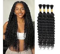 WuvuSnm Human Hair Braiding Deep Wave Boho Braids Bulk Hair Weave Natural Extension No Weft Natural Black Color 4 Braids Per Pack Total 200g for Woman 34 Inch