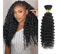 WuvuSnm Human Hair Braiding Deep Wave Boho Braids Bulk Hair Weave Natural Extension No Weft Natural Black Color 2 Braids Per Pack Total 100g for Woman 30 30 Inch