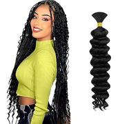 WuvuSnm Human Hair Braiding Deep Wave Boho Braids Bulk Hair Weave Natural Extension No Weft Natural Black Color 1 Braid Per Pack Total 50g for Woman 28 Inch