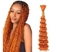 WuvuSnm Human Hair Braiding Deep Wave Boho Braids Bulk Hair Weave Natural Extensions No Weft #350 Orange Color 1 Braid Per Pack Total 50g for Woman 12 Inch