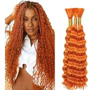 WuvuSnm Human Hair Braiding Deep Wave Boho Braids Bulk Hair Weave Natural Extensions No Weft #350 Orange Color 3 Braids Per Pack Total 150g for Woman 34 34 34 Inch