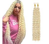WuvuSnm Human Hair Braiding Deep Wave Boho Braids Bulk Hair Weave Natural Extensions No Weft #613 Blonde Color 2 Braids Per Pack Total 100g for Woman 18 18 Inch
