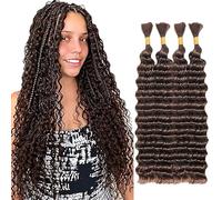 WuvuSnm Human Hair Braiding Deep Wave Boho Braids Bulk Hair Weave Natural Extensions No Weft Chocolate Brown Color 4 Braids Per Pack Total 200g for Woman 16 16 16 16 Inch