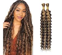 WuvuSnm Human Hair Braiding Deep Wave Boho Braids Bulk Hair Weave Natural Extensions No Weft Highlight Blonde Color 2 Braids Per Pack Total 100g for Woman 12 12 Inch