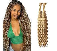 WuvuSnm Human Hair Braiding Deep Wave Boho Braids Bulk Hair Weave Natural Extensions No Weft Highlight Honey Blonde Color 2 Braids Per Pack Total 100g for Woman 12 12 Inch