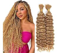 WuvuSnm Human Hair Braiding Deep Wave Boho Braids Bulk Hair Weave Natural Extensions No Weft Honey Blonde Color 2 Braids Per Pack Total 100g for Woman 34 34 Inch
