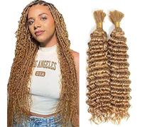 WuvuSnm Human Hair Braiding Deep Wave Boho Braids Bulk Hair Weave Natural Extensions No Weft Honey Blonde Color 2 Braids Per Pack Total 100g for Woman 28 28 Inch