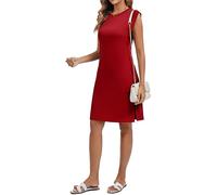 WUWUSKY Vestito Donna Estivo Elegante Senza Maniche Scollo Rotondo al Ginocchio Elastico Casual con Due Tasche, Vinaccia, L