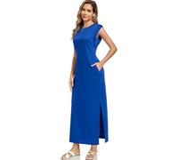 WUWUSKY Vestito Senza Maniche Lungo Abiti Cerimonia Donna Elegante Estivo con Due Tasche, 01 Blu Tesoro, L