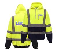WUWWUT Felpa ad alta visibilità da uomo, ad alta visibilità, da lavoro, con cappuccio riflettente, personalizzabile con il tuo logo, Giallo/blu navy., XL