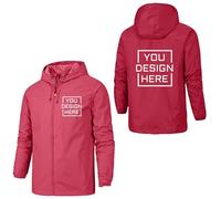 WUWWUT Giacca a vento impermeabile personalizzata Giacca a vento leggera personalizzata Impermeabile antivento con cappuccio Outdoor Aggiungi il tuo logo, Rosso, L