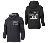 WUWWUT Giacca a vento impermeabile personalizzata Giacca a vento leggera personalizzata Impermeabile antivento con cappuccio Outdoor Aggiungi il tuo logo, Nero , XL